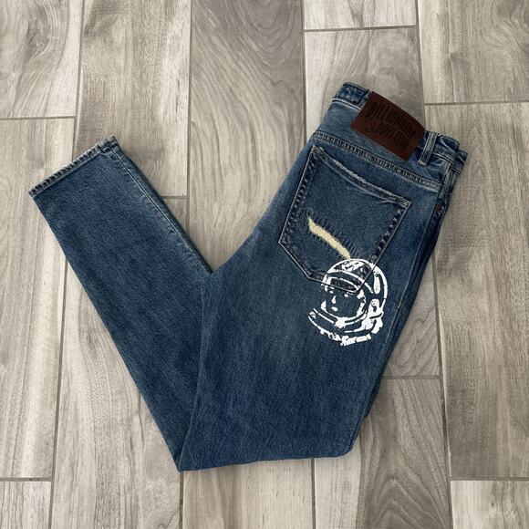 Billionaire Boys Club Blue Button Fly Men’s Spaceman Jeans Size 34/32 Unbutton - Picture 1 of 11